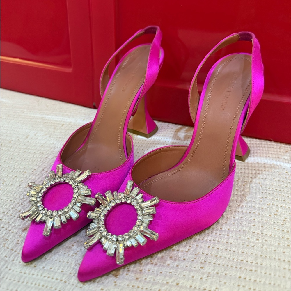 Amina Muaddi Begum Hot Pink Satin